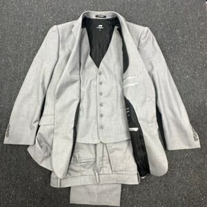 Statement 3-Piece Suit Men 44R Gray Modern Fit Super 150's Wool Hand Made Italy